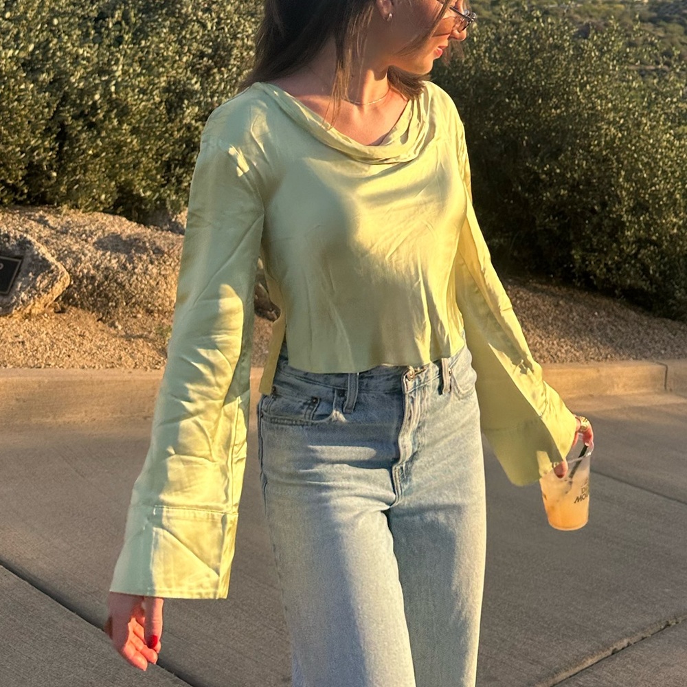 Weekend Stories Green Satin Top